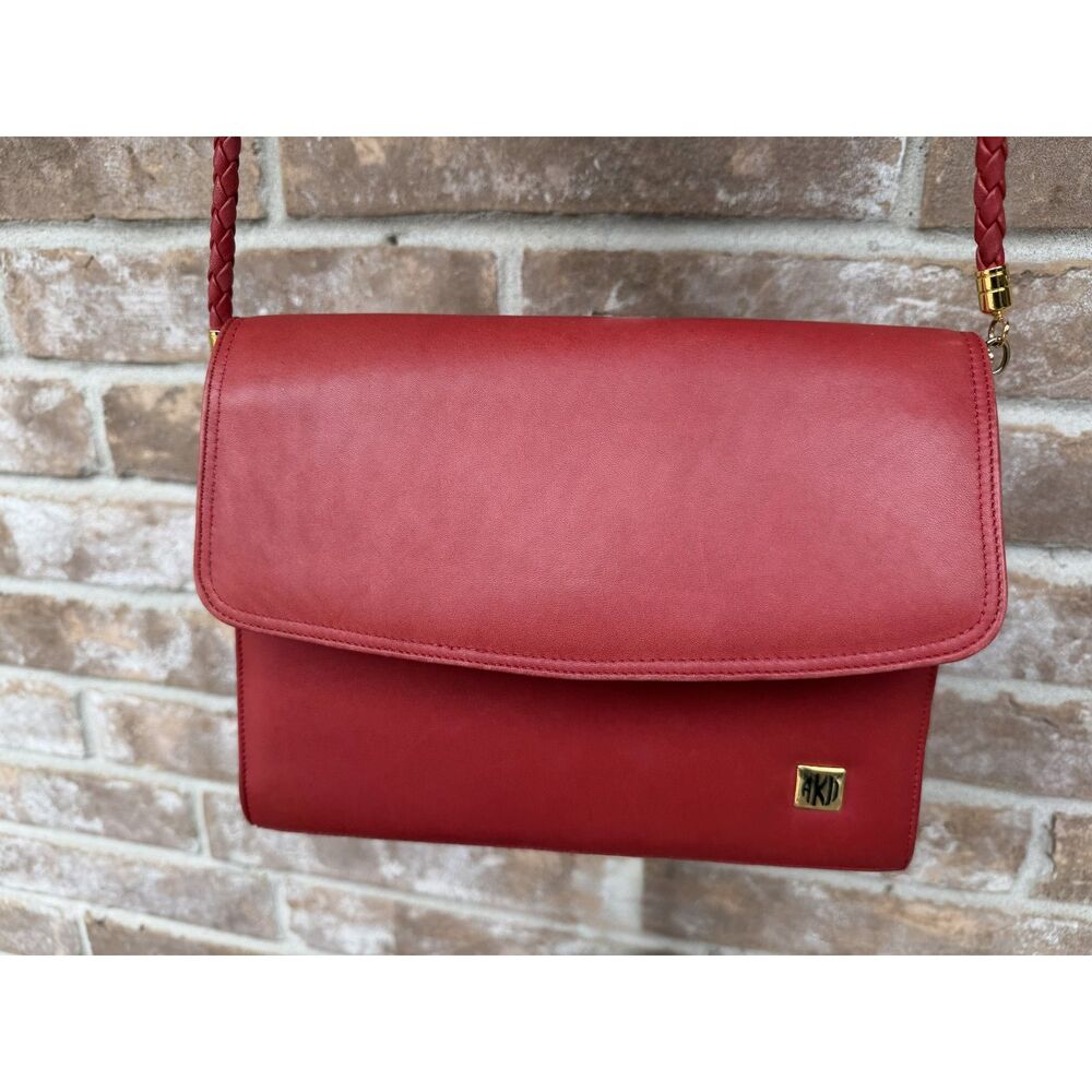 Anne Klein II Red Leather Crossbody Braided Strap Flap Purse Handbag
